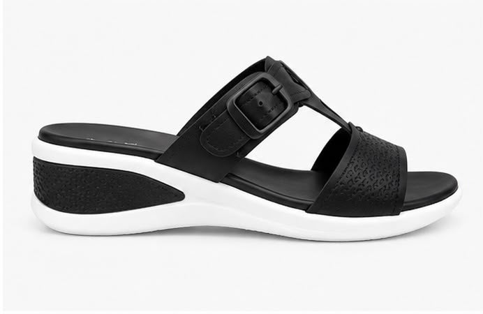 Newstep Elegant Black Comfort women’s buckle wedge sandals with double straps