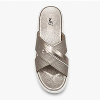 Newstep Pearl Shine metallic silver women’s cross-strap wedge sandals