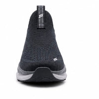 Newstep Propulsion Max Run black slip-on running sneakers with orange detailing