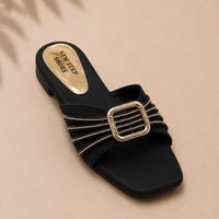 Newstep Elegance Luxe black block heel sandals with buckle detail
