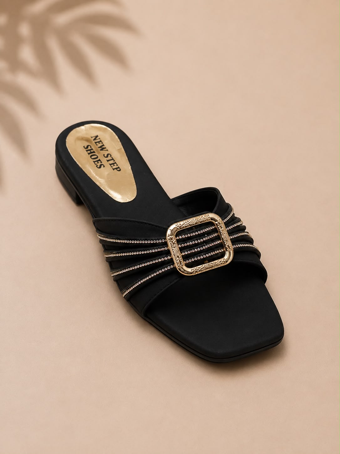 Newstep Elegance Luxe black block heel sandals with buckle detail