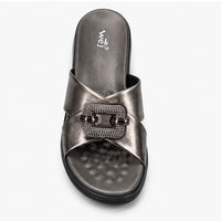 Newstep Metallic Glam gunmetal buckle wedge sandals for women