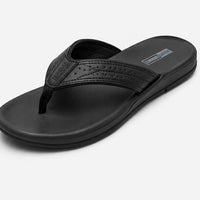 Newstep Black Comfort men’s black casual flip flops with perforated strap