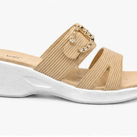 Newstep Beige Royal Buckle Wedge Sandal for Women