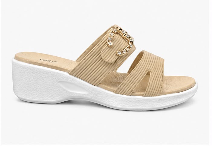 Newstep Beige Royal Buckle Wedge Sandal for Women