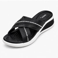 Newstep Elegant Black Comfort women’s wedge sandals with silver embellished straps