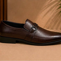 Newstep Royal Brown dark brown men’s formal loafers with buckle detail