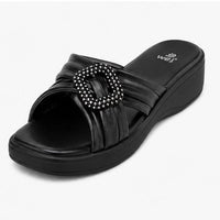 Newstep Black Royal Buckle Wedge Sandal for Women