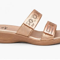 Newstep champagne gold women’s designer sandals with floral cutout straps