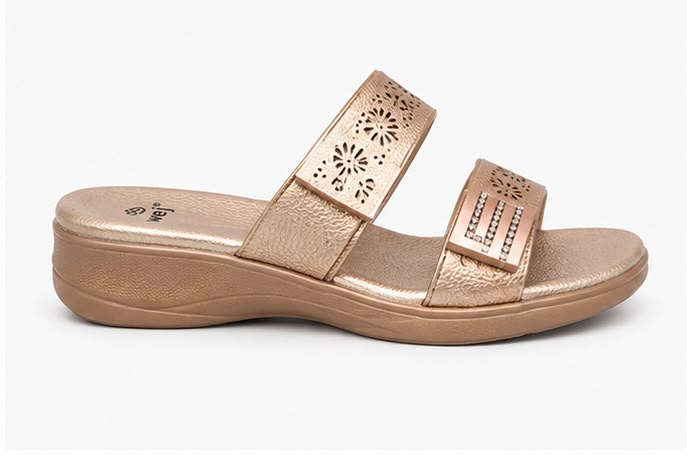 Newstep champagne gold women’s designer sandals with floral cutout straps