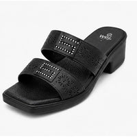 Newstep Black Diamond women’s black heel sandals with embellished straps