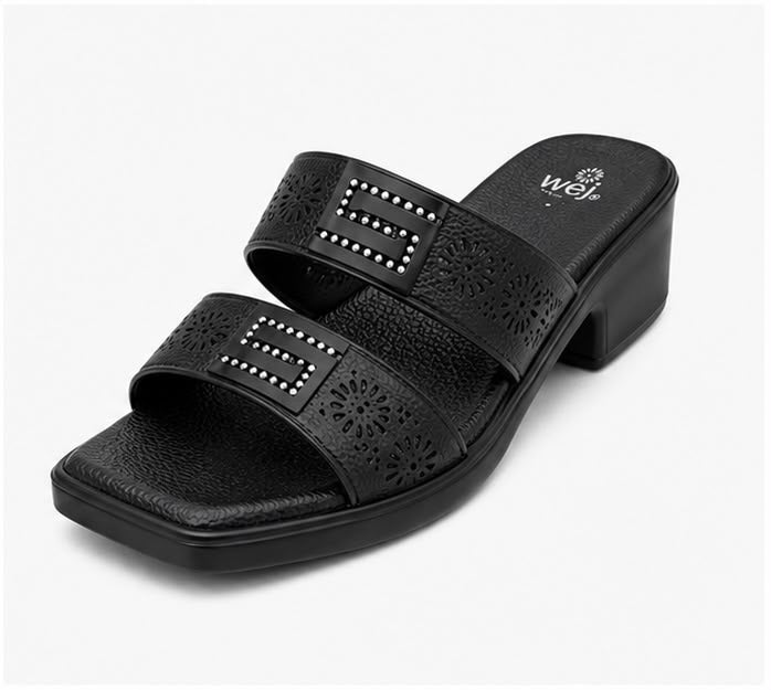 Newstep Black Diamond women’s black heel sandals with embellished straps