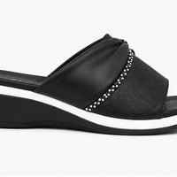 Newstep black women’s wedge sandals with rhinestone embellished strap