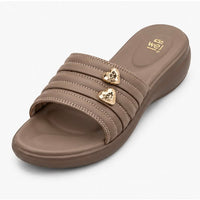 Newstep Taupe Heart Charm women’s comfort wedge sandals with layered straps