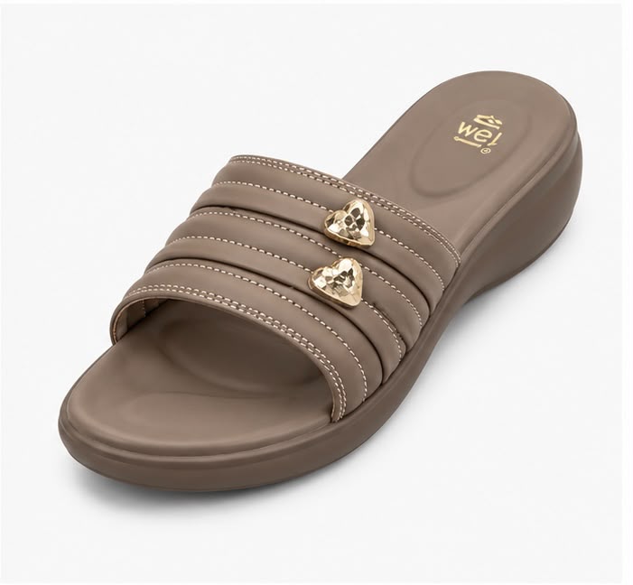 Newstep Taupe Heart Charm women’s comfort wedge sandals with layered straps