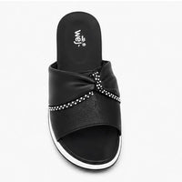 Newstep black women’s wedge sandals with rhinestone embellished strap