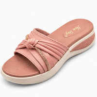 Newstep Pink Knot Blush Pink wedge slippers with embellished strap