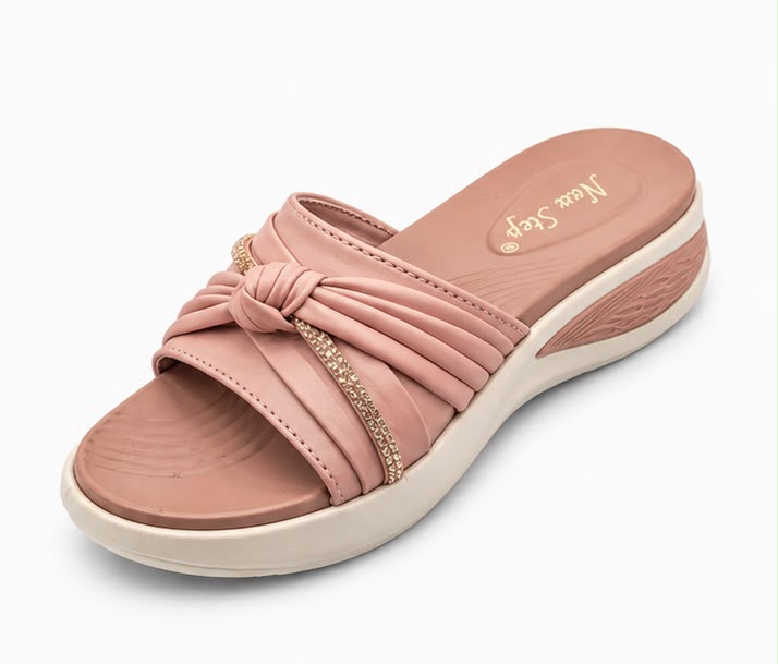 Newstep Pink Knot Blush Pink wedge slippers with embellished strap