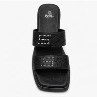 Newstep Black Diamond women’s black heel sandals with embellished straps