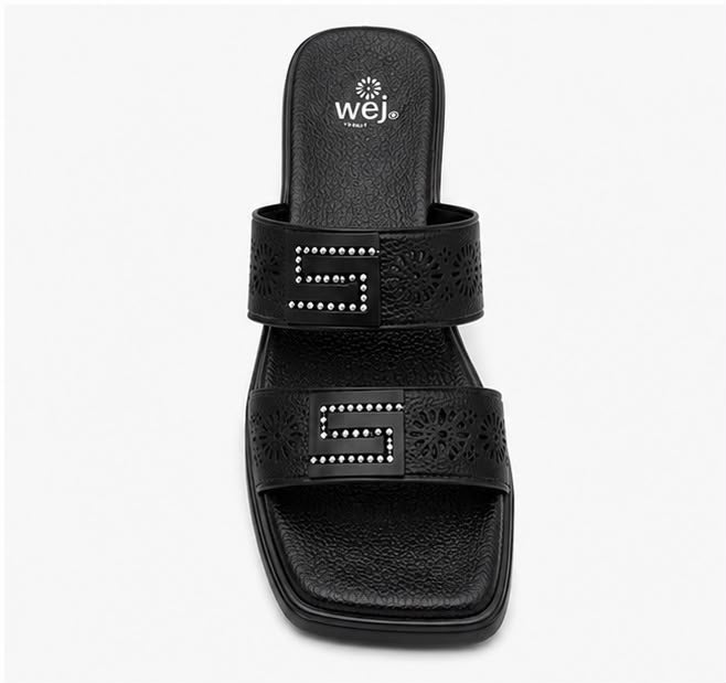 Newstep Black Diamond women’s black heel sandals with embellished straps