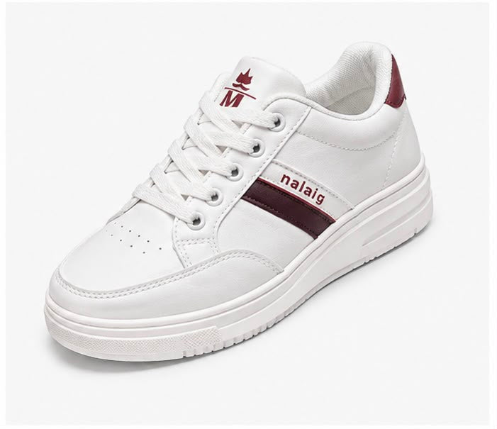 Newstep White Classic Casual Sneakers with Burgundy Details for Women