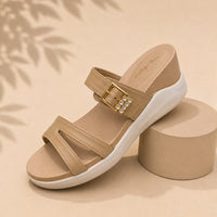 Newstep GraceWalk beige women’s wedge sandals with buckle detail