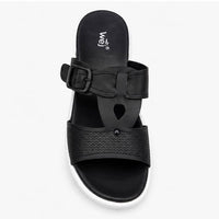 Newstep Elegant Black Comfort women’s buckle wedge sandals with double straps