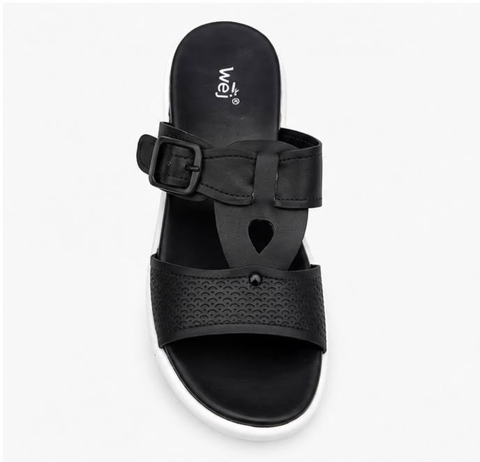 Newstep Elegant Black Comfort women’s buckle wedge sandals with double straps