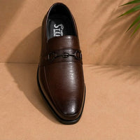 Newstep Royal Brown dark brown men’s formal loafers with buckle detail
