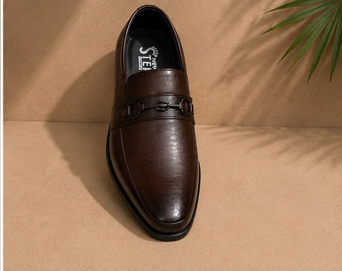 Newstep Royal Brown dark brown men’s formal loafers with buckle detail