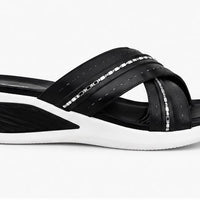 Newstep Elegant Black Comfort women’s wedge sandals with silver embellished straps
