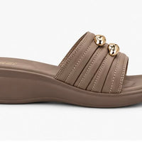 Newstep Taupe Heart Charm women’s comfort wedge sandals with layered straps
