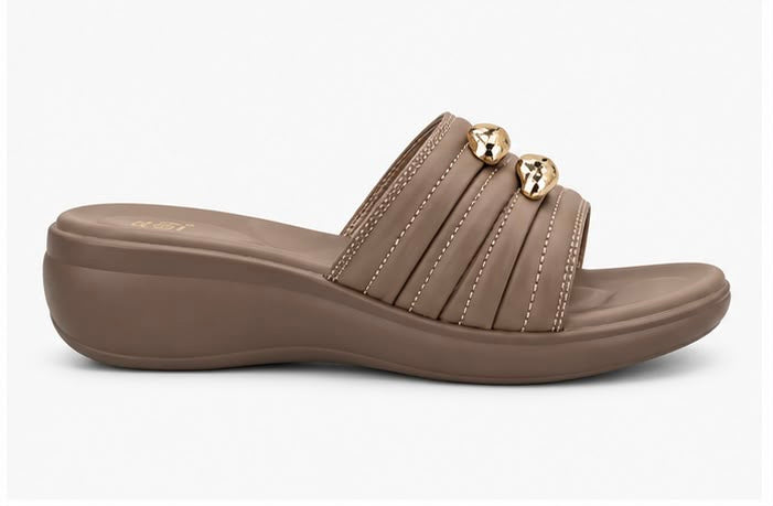 Newstep Taupe Heart Charm women’s comfort wedge sandals with layered straps