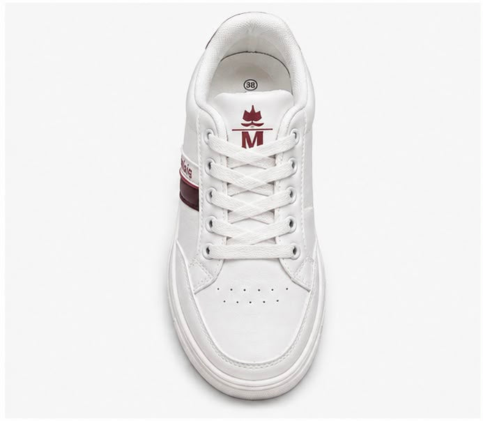 Newstep White Classic Casual Sneakers with Burgundy Details for Women
