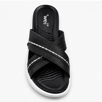 Newstep Elegant Black Comfort women’s wedge sandals with silver embellished straps
