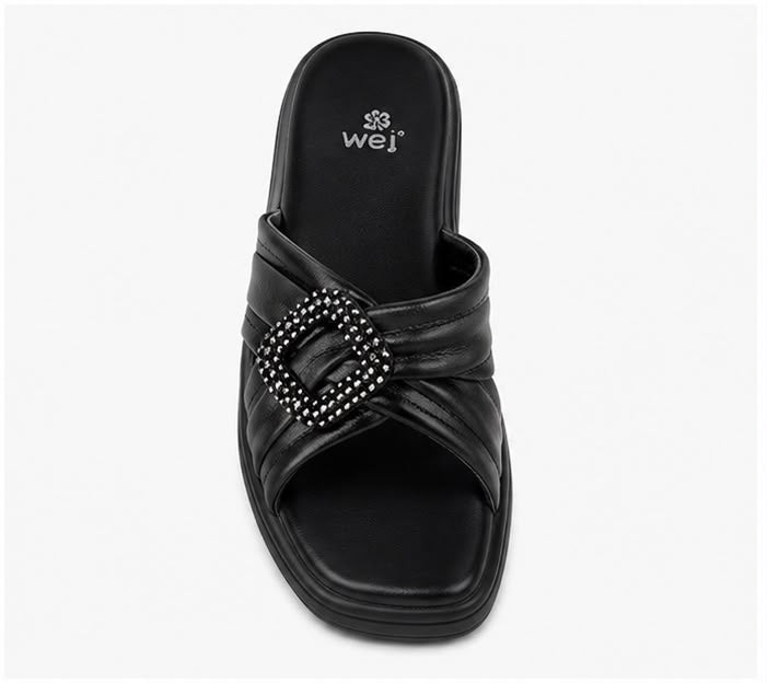Newstep Black Royal Buckle Wedge Sandal for Women