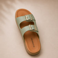 Newstep Sage Luxe sage green double buckle casual sandals
