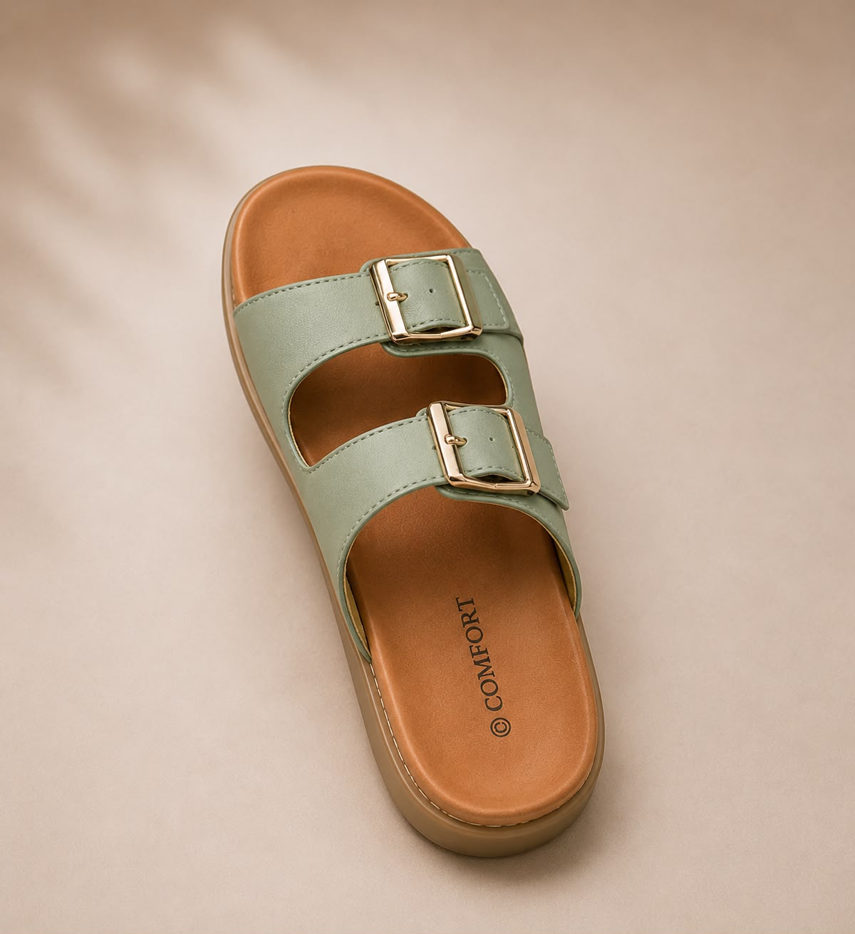 Newstep Sage Luxe sage green double buckle casual sandals