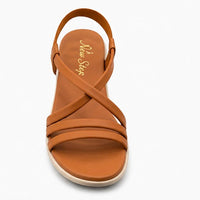 Newstep tan women’s wedge sandals with multi-strap design
