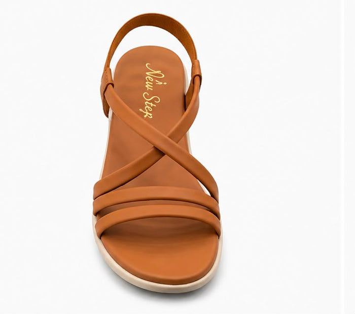 Newstep tan women’s wedge sandals with multi-strap design
