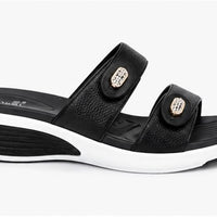 Newstep Black Pearl women’s comfort wedge sandals with embellished double straps