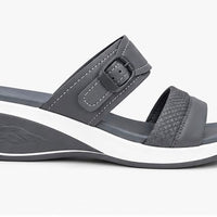 Newstep Classic Grey Comfort women’s buckle wedge sandals with double straps