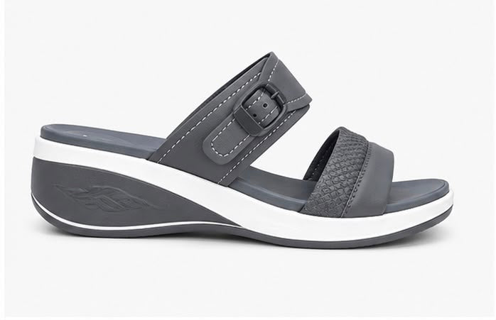 Newstep Classic Grey Comfort women’s buckle wedge sandals with double straps