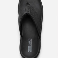 Newstep Black Comfort men’s black casual flip flops with perforated strap