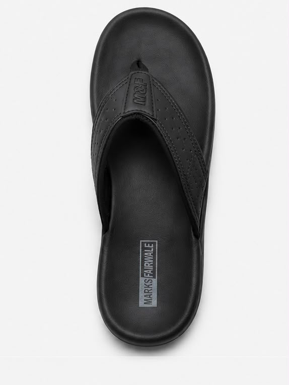 Newstep Black Comfort men’s black casual flip flops with perforated strap