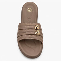 Newstep Taupe Heart Charm women’s comfort wedge sandals with layered straps