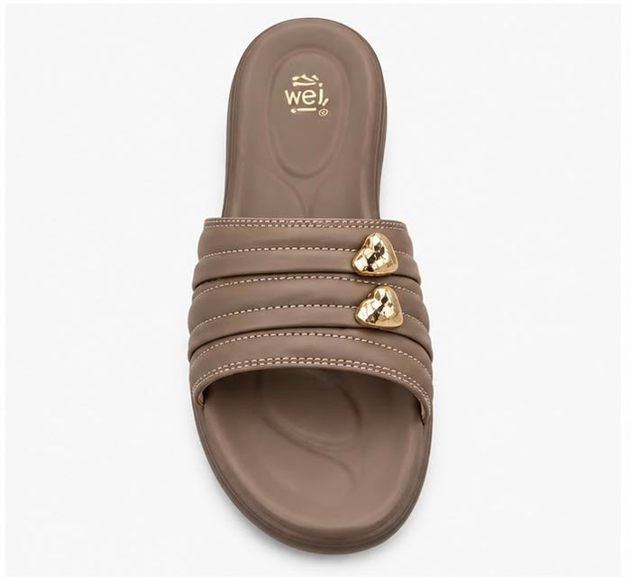 Newstep Taupe Heart Charm women’s comfort wedge sandals with layered straps