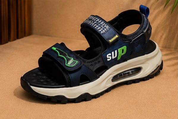 Newstep Kids Sprint boys navy blue sports sandals with green detailing
