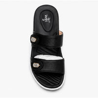 Newstep Black Pearl women’s comfort wedge sandals with embellished double straps