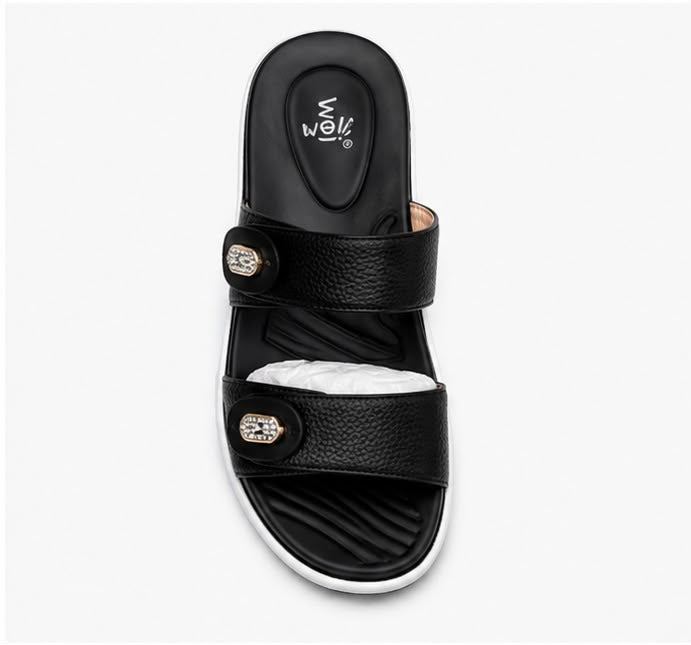 Newstep Black Pearl women’s comfort wedge sandals with embellished double straps